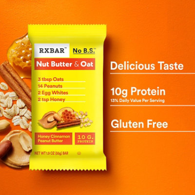 RXBAR Nut Butter and Oat Protein Bars Honey Cinnamon Peanut Butter Protein Snacks 5 Count - 9.7 Oz - Image 2