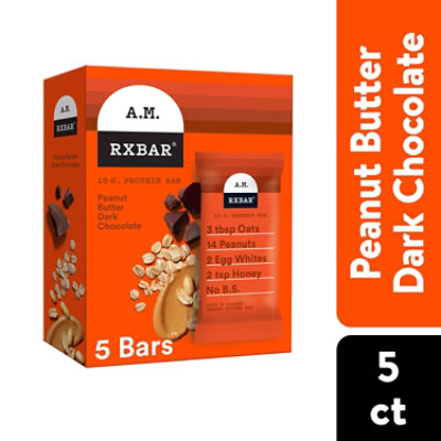 RXBAR Nut Butter and Oat Protein Bars Dark Chocolate Peanut Butter Protein Snacks 5 Count - 9.7 Oz - Image 1