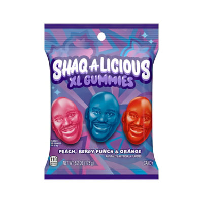 Shaq-a-licious Gummies Peg Bag Peach Orange & Berry Punch Flavors - EA