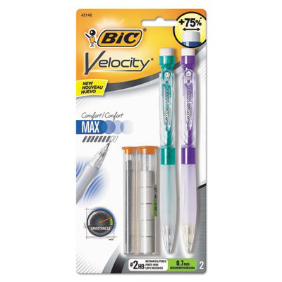 BIC Velocity Max Pencil, 0.7 mm, HB (#2), Black Lead, Assorted Barrel Colors, 2/Pack - Image 1