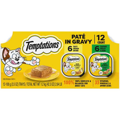 Temptations Paté in Gravy Tasty Chicken and Seafood Medley Adult Wet Cat Food - 12-3.5 Oz - Image 1