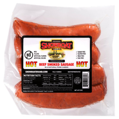 Showboat Beef Sausages Hot 12 Oz - 12 OZ - Image 1