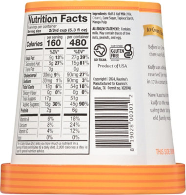 Kaurinas Ice Cream Kulfi Mango Pint - 16 OZ - Image 5