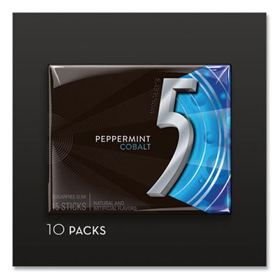 Wrigley's 5 Gum, Peppermint Cobalt, 15 Sticks/Pack, 10 Packs/Box - Image 2