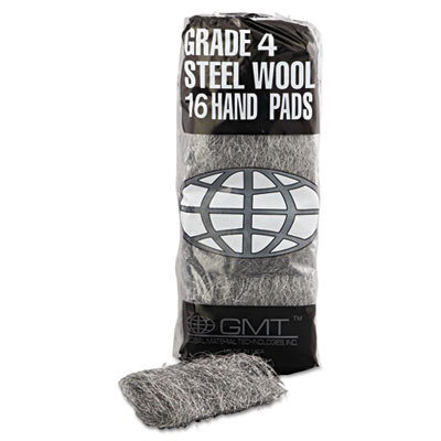 GMT Industrial-Quality Steel Wool Hand Pads, #4 Extra Coarse, Steel Gray, 16 Pads/Sleeve, 12 Sleeves/Carton - Image 2