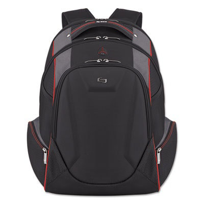 Solo Launch Laptop Backpack, Fits Devices Up to 17.3", Polyester, 12.5 x 8 x 19.5, Black/Gray/Red - Image 1