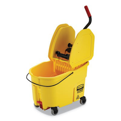 Rubbermaid WaveBrake 2.0 Bucket/Wringer Combos, Down-Press, 44 qt, Plastic, Yellow - Image 1