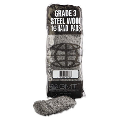 GMT Industrial-Quality Steel Wool Hand Pads, #3 Medium, Steel Gray, 16 Pads/Sleeve, 12 Sleeves/Carton - Image 2