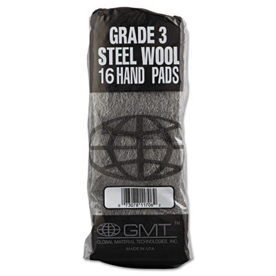 GMT Industrial-Quality Steel Wool Hand Pads, #3 Medium, Steel Gray, 16 Pads/Sleeve, 12 Sleeves/Carton - Image 3