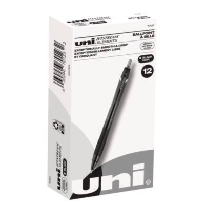 uniball Jetstream Elements Hybrid Gel Pen, Retractable, Medium 1 mm, Black Ink, Black Barrel, Dozen - Image 1