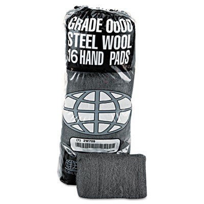 GMT Industrial-Quality Steel Wool Hand Pads, #0000 Super Fine, Steel Gray, 16 Pads/Sleeve, 12 Sleeves/Carton - Image 1
