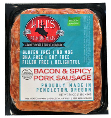 Hill's Bacon & Spicy Pork Sausage, 16 Oz, Brick - 16 OZ