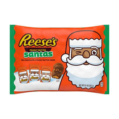 REESE'S Milk Chocolate Peanut Butter Creme Santas Christmas Candy Bag - 9.1 Oz - Image 1