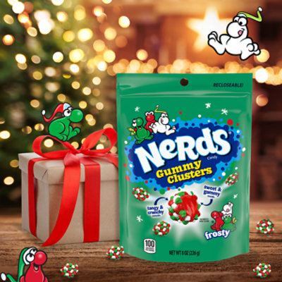 NERDS Gummy Clusters Frosty Holiday Red and Green Candies Resealable Bag - 8 Oz - Image 3