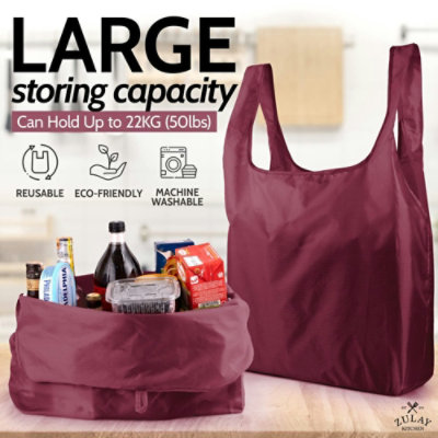 Zulay Kitchen Reusable Grocery Bags - 5 Pack - Black, Blue, Gray, Purple & Wine-Red - Image 2