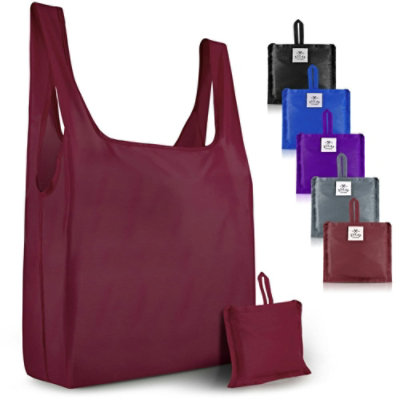 Zulay Kitchen Reusable Grocery Bags - 5 Pack - Black, Blue, Gray, Purple & Wine-Red - Image 1