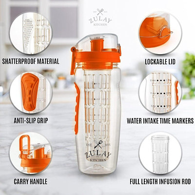 Zulay Kitchen Portable Water Bottle with Fruit Infuser - Sunrise Orange - Image 2