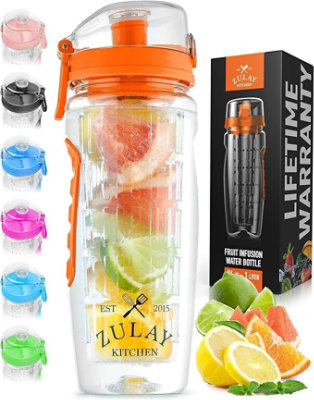 Zulay Kitchen Portable Water Bottle with Fruit Infuser - Sunrise Orange - Image 1