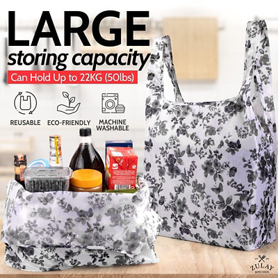 Zulay Kitchen Reusable Grocery Bags - 5 Pack - Black & White Patterns - Image 2