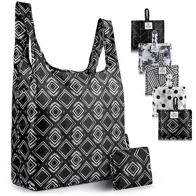 Zulay Kitchen Reusable Grocery Bags - 5 Pack - Black & White Patterns - Image 1