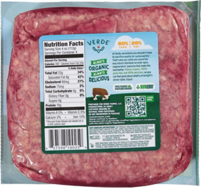 Verde Grass Fed Organic Ground Beef 80/20 - 16 OZ - Image 4