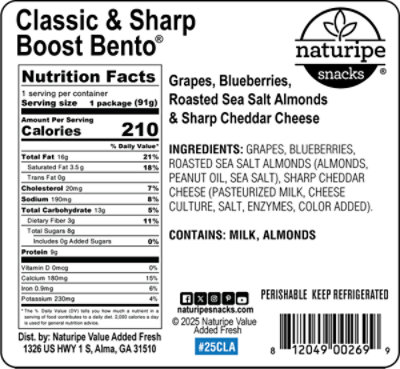 Naturipe Snacks Classic & Sharp Boost Bento - 3.2 OZ - Image 3