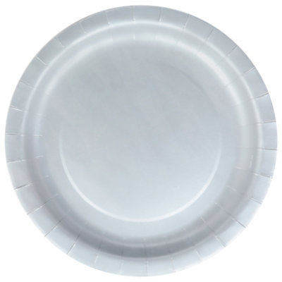 American Greetings Silver with White Striped Plastic Table Cover - Each - Image 1