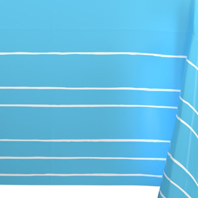 American Greetings Light Blue with White Striped Plastic Table Cover - Each - Image 2