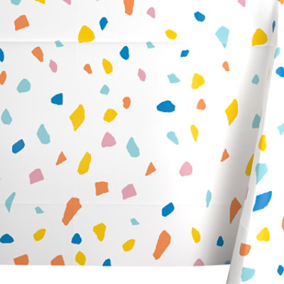 American Greetings White with Colorful Confetti Border 54" x 84" Plastic Table Cover - Each - Image 3