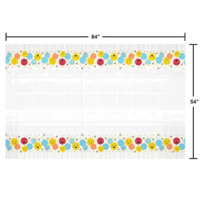 American Greetings White with Smiley Face Balloon Plastic Table Cover - Each - Image 2