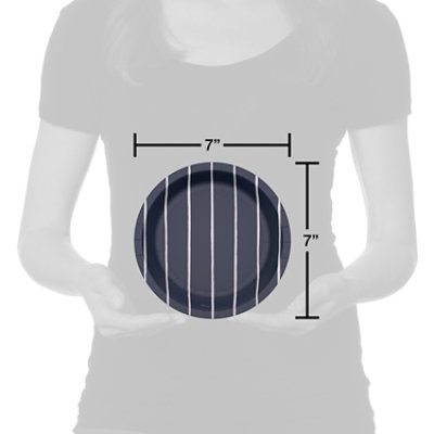 American Greetings Stripes on Navy 7" Paper Plates - 10 Count - Image 1