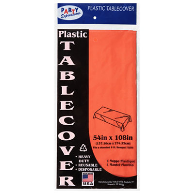 Table-Mate 54x108 Tangerine Plastic Table Cover - Each - Image 1