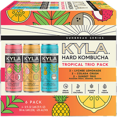 Kyla Hard Kombucha Tropical Trio Variety Pack 6-12 Fl Oz In Cans - 6-12 FZ - Image 1