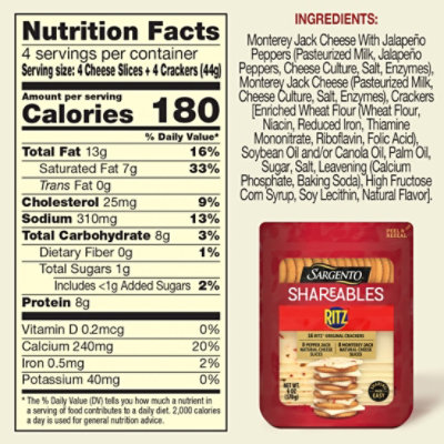 Sargento Shareables Pepper Jack/monterey Jack Sliced Cheese With Ritz Crackers, 6 Oz - 6 OZ - Image 5