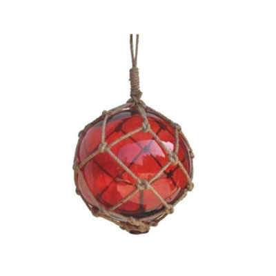 Play4Hours - Red Japanese Glass Ball Fishing Float with Brown Netting Decoration- 12 in. - Image 1