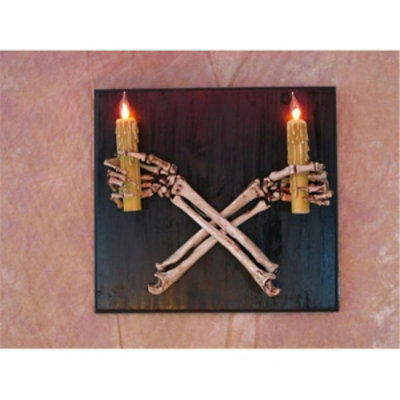 Skeletons and More - Wall Scone Crossed Skeleton Arms Holding Candles - Image 1