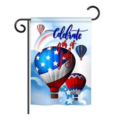 Breeze Decor - BD-FJ-G-111078-IP-BO-DS02-US July 4th Hot Air Balloon Americana - Seasonal Fourth of July Impressions Decorative Vertical Garden Flag - Image 1