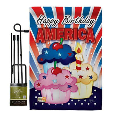 Breeze Decor - BD-FJ-GS-111052-IP-BO-D-IM09-BD  American Cupcake Americana Fourth of July Vertical Double Sided Mini Garden Flag Set with Banner Pole - Image 1