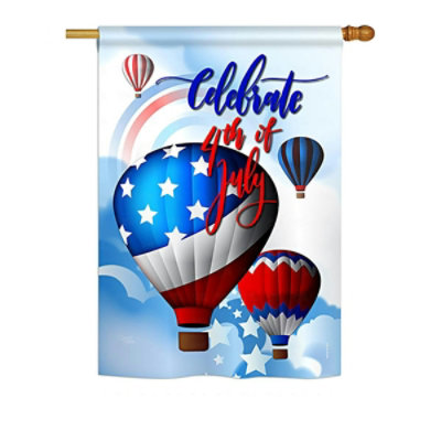 Breeze Decor - July 4th Hot Air Balloon Americana - Seasonal Fourth of July Impressions Decorative Vertical House Flag - 28 x 40 in. - Image 1