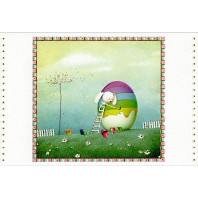 Bunny Rabbit on Ladder Painting an Egg Easter Card - Image 1