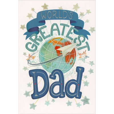 World's Greatest Dad Globe and Paper Airplane Father's Day Card for Dad - Image 1