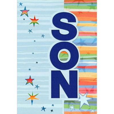 Son: Stars on Light Blue with Colorful Interior Father's Day Card - Image 1