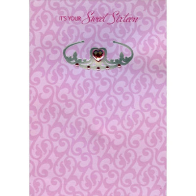 Sweet Sixteen Pink Heart Gem on Silver Foil Tiara: 16th Birthday Card - Image 1