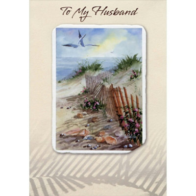Embossed Beach, Fence and Seagulls: Husband Birthday Card - Image 1