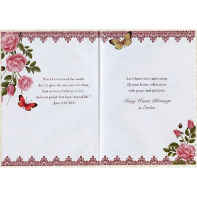Cross, Pink Flowers and Butterflies Religious Easter Card - Image 2