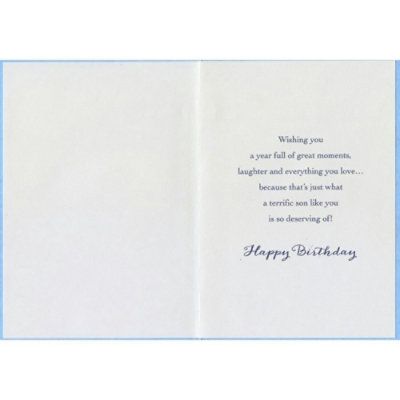 Chocolate Cake on Yellow Based Dessert Stand Birthday Card for Son - Image 2