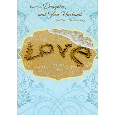 Love Written in Sand Wedding Anniversary Congratulations Card for Daughter and Husband - Image 1