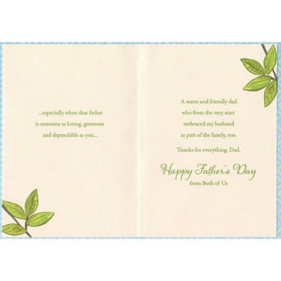 Sparkling Foil Trimmed Green Leaves: Dad Father's Day Card from Daughter and Husband - Image 2