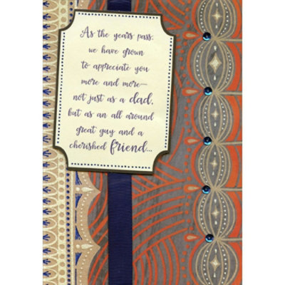 As the Years Pass Blue Ribbon, Sequins, Tip On Panel: Dad Hand Decorated Premium Father's Day Card from Daughter and Son - Image 1