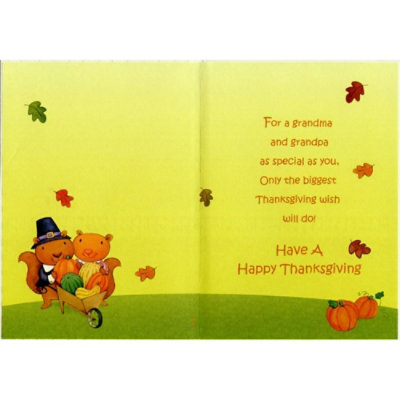 Pilgrim Squirrels with Cart of Vegetables Juvenile Thanksgiving Card for Grandma and Grandpa - Image 2